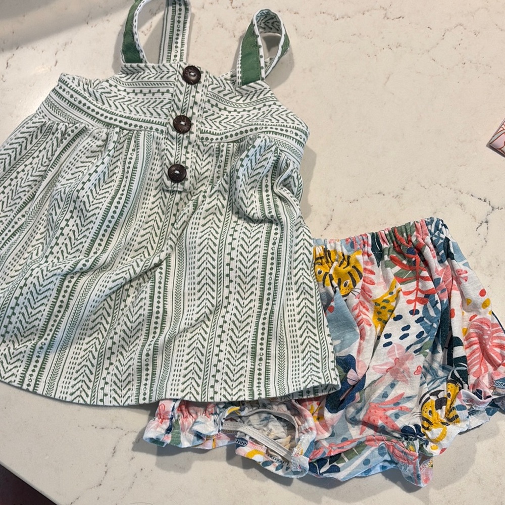 Striped Green Top and Colorful Shorts Set